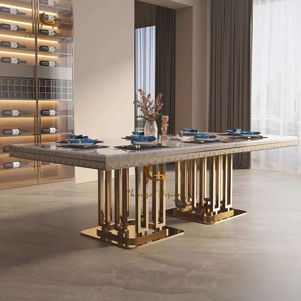 Low Price Wholesale Rectangular Stainless Steel Coffee Table Counter Height Dining Table Set