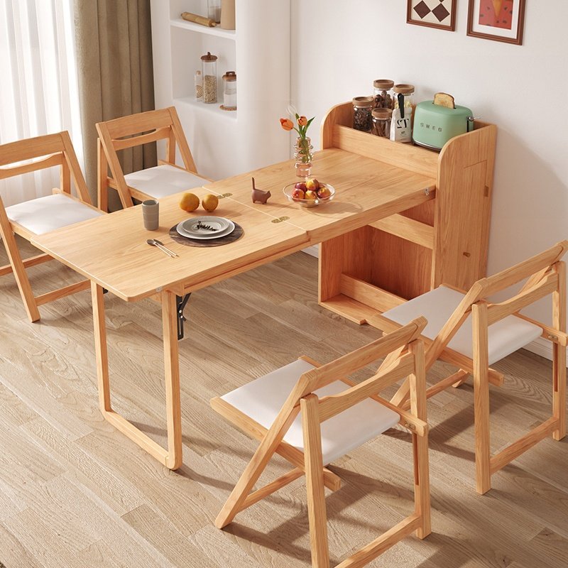 Simple Small Apartment Wooden Table Household Retractable Folding Dining Table