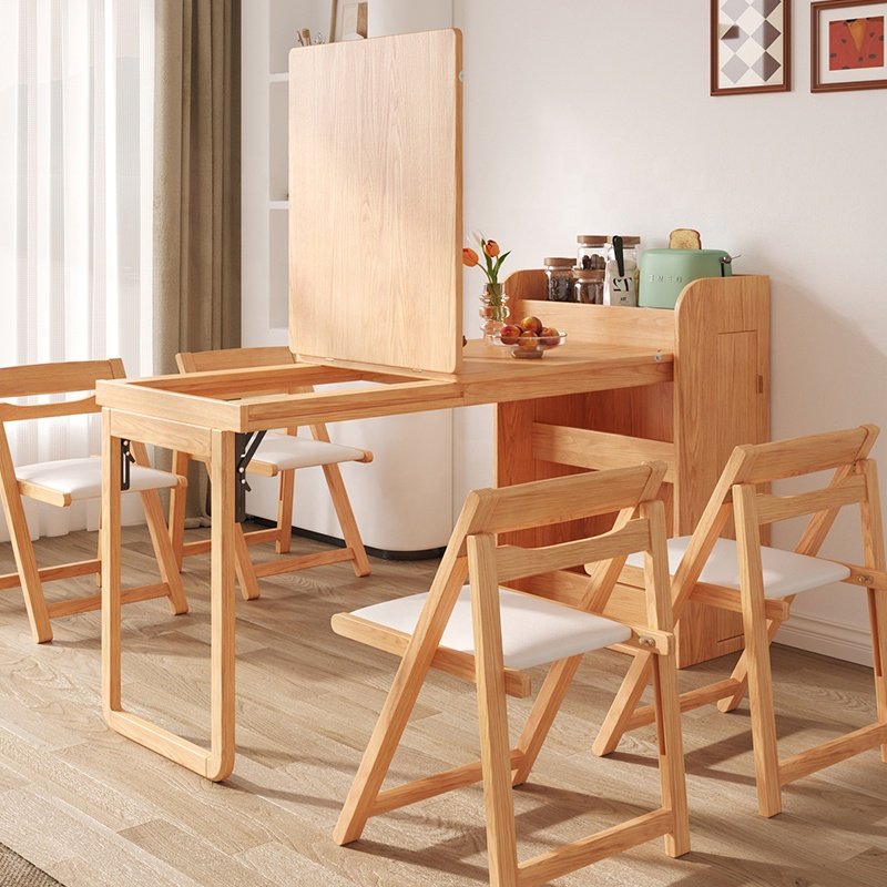 Simple Small Apartment Wooden Table Household Retractable Folding Dining Table