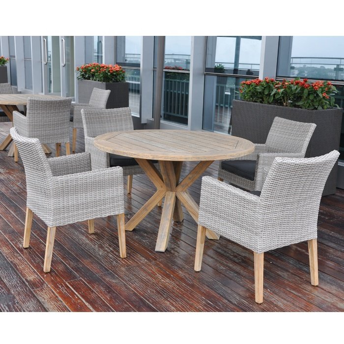 indoor and outdoor all weather teak long dining table rattan wicker waving chair 12 seaters big size dining set