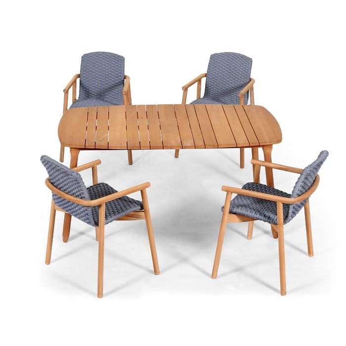 indoor and outdoor all weather teak long dining table rattan wicker waving chair 12 seaters big size dining set