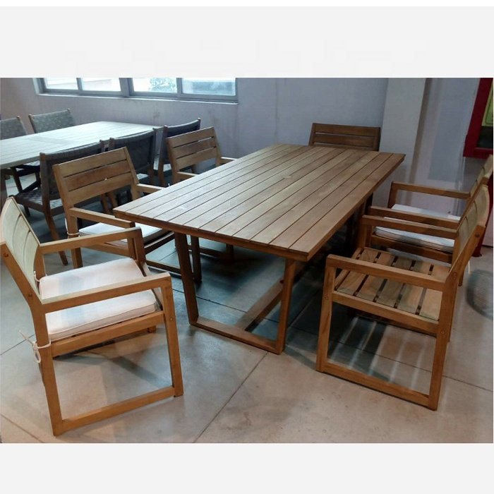 indoor and outdoor all weather teak long dining table rattan wicker waving chair 12 seaters big size dining set