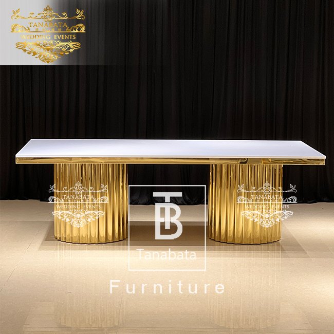 Party furniture wedding events white MDF top 8 chairs dining table