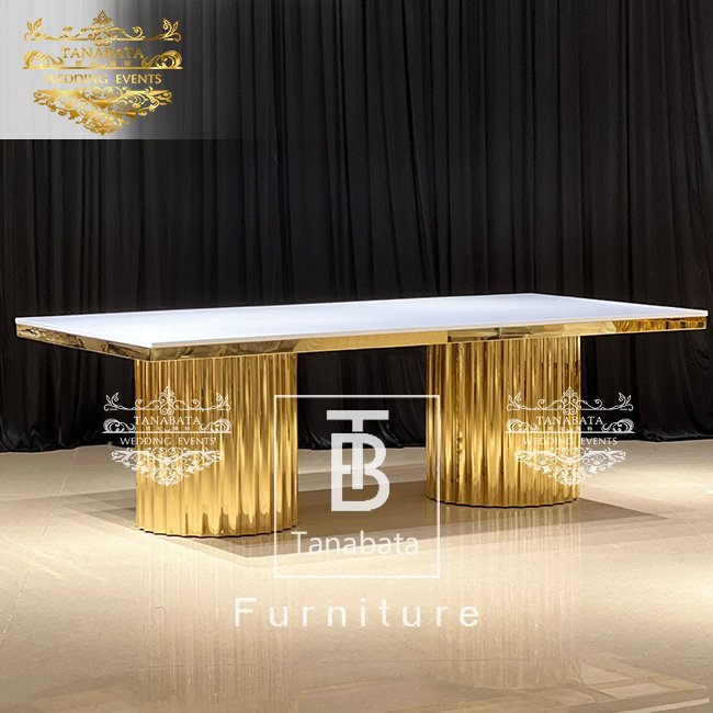 Party furniture wedding events white MDF top 8 chairs dining table