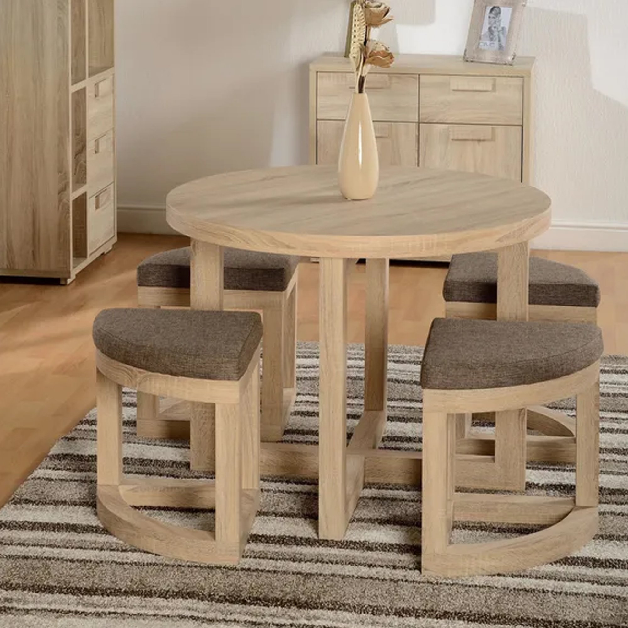 Round Dining Table Sets With 4 Seater Stool Outdoor Furniture - Helda