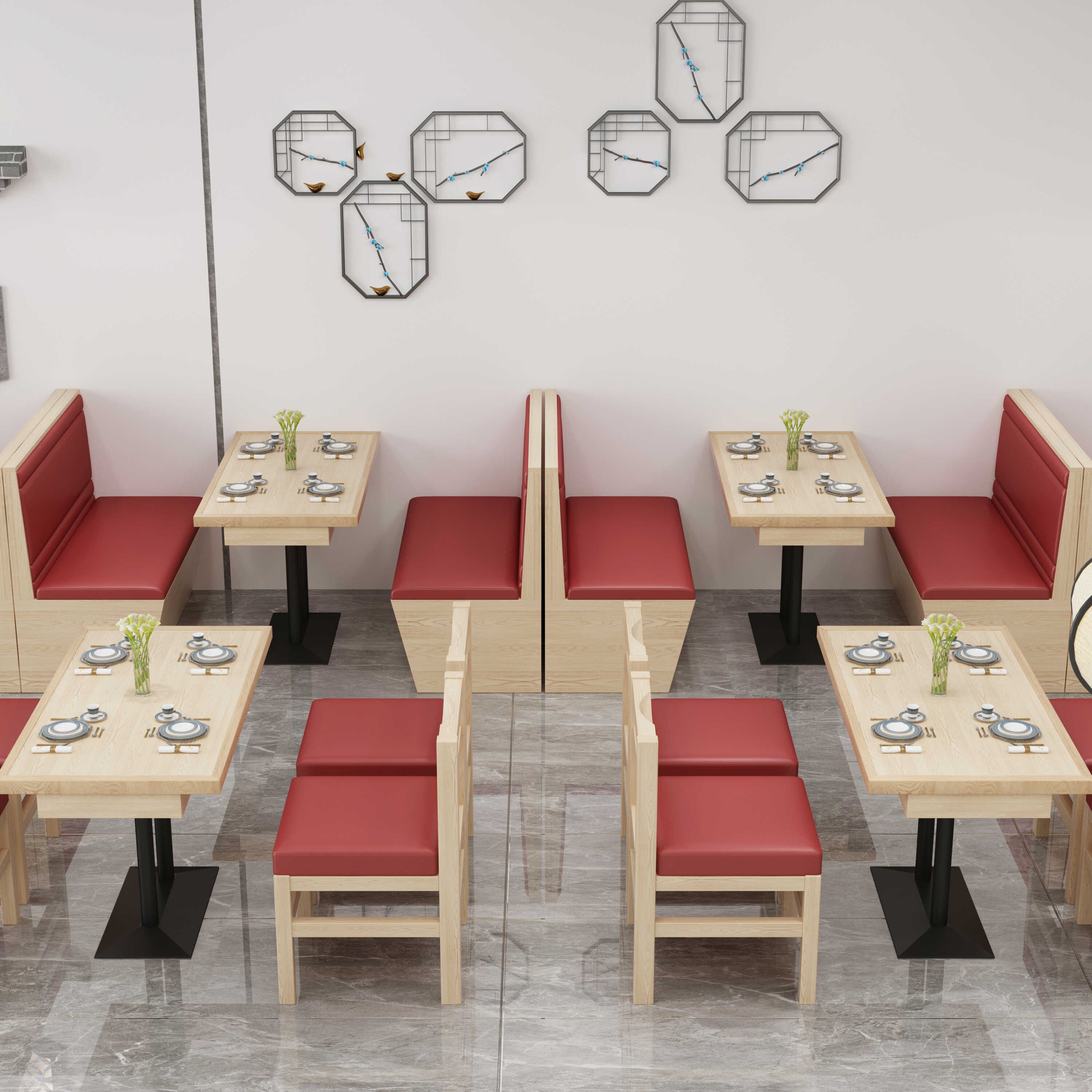 Luxury restaurant wooden rectangular dining table set modern restaurant furniture table and chair