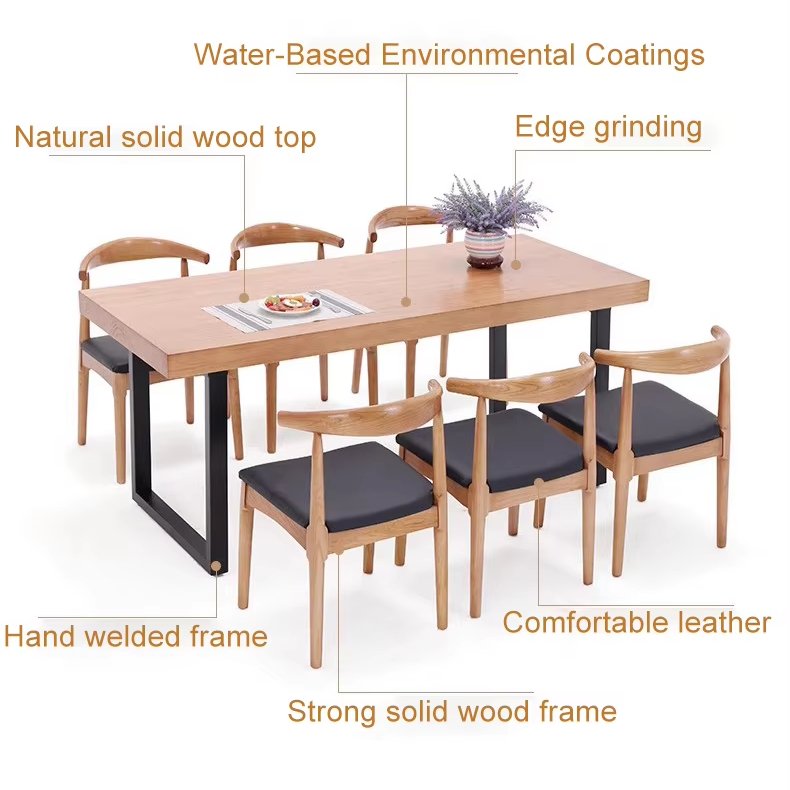 Chinese solid wood rectangle dining table wood desktop home bedroom furniture 1 table 4 chairs 6 chairs combination