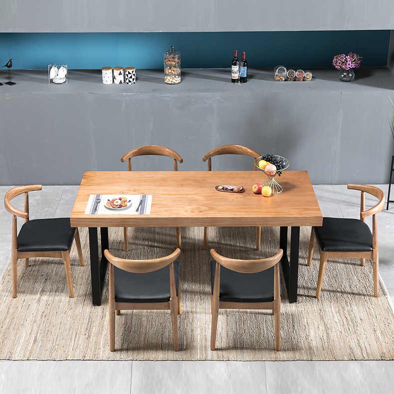 Chinese solid wood rectangle dining table wood desktop home bedroom furniture 1 table 4 chairs 6 chairs combination