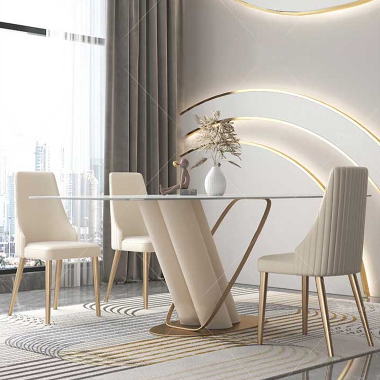 Furniture modern Fancy chrome dining table room brown and orange leather dining table colorful leather chair with dining table