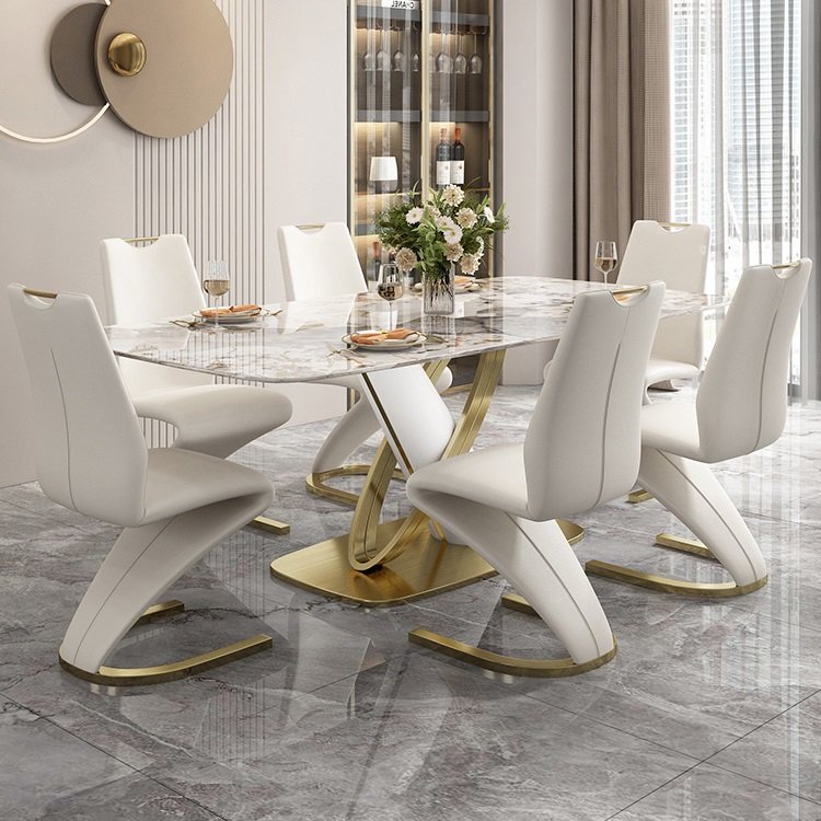 Dining room furniture modern simple light luxury new high-end dining table light rock plate dining table and chair combination