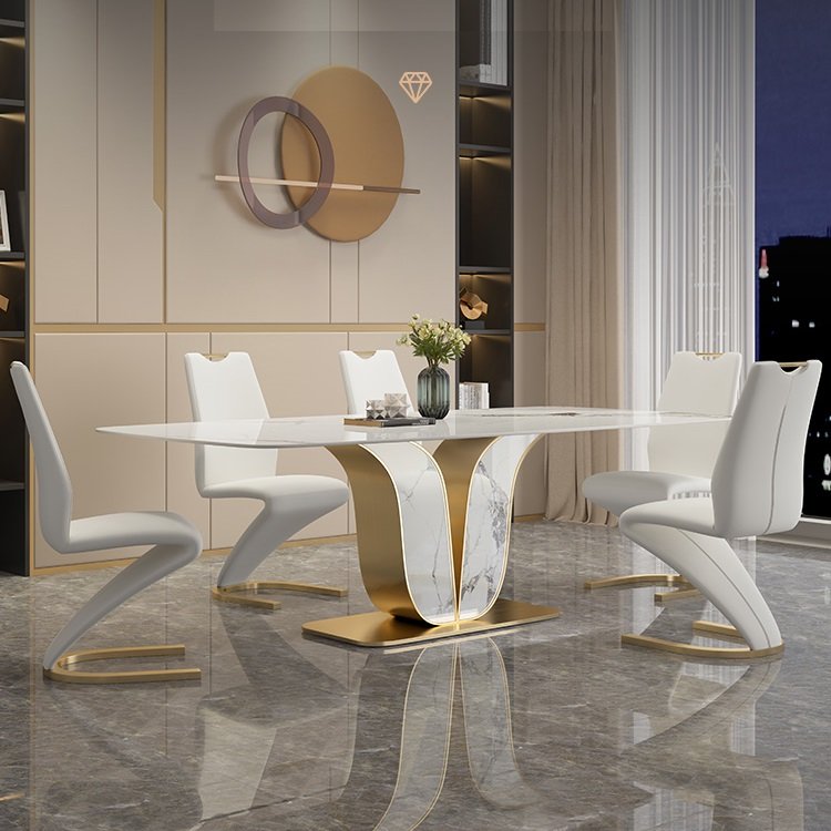 Dining room furniture modern simple light luxury new high-end dining table light rock plate dining table and chair combination