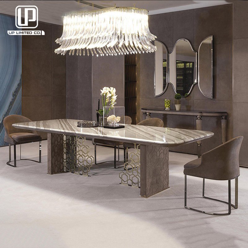 Italian high end dining room furniture stainless steel 10 seater large modern luxury marble dining table
