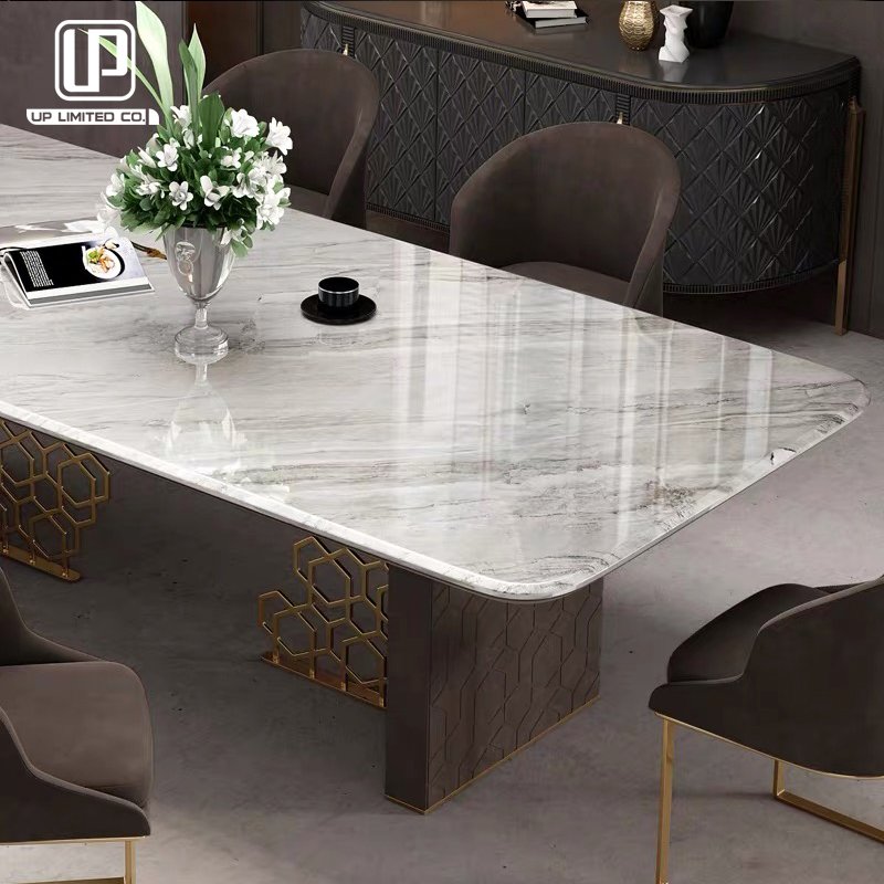 Italian high end dining room furniture stainless steel 10 seater large modern luxury marble dining table