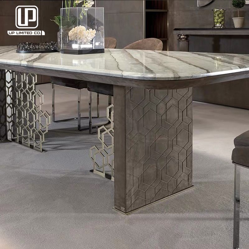 Italian high end dining room furniture stainless steel 10 seater large modern luxury marble dining table