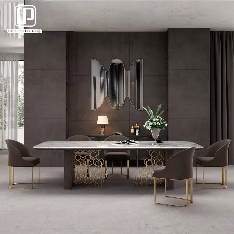 Italian high end dining room furniture stainless steel 10 seater large modern luxury marble dining table