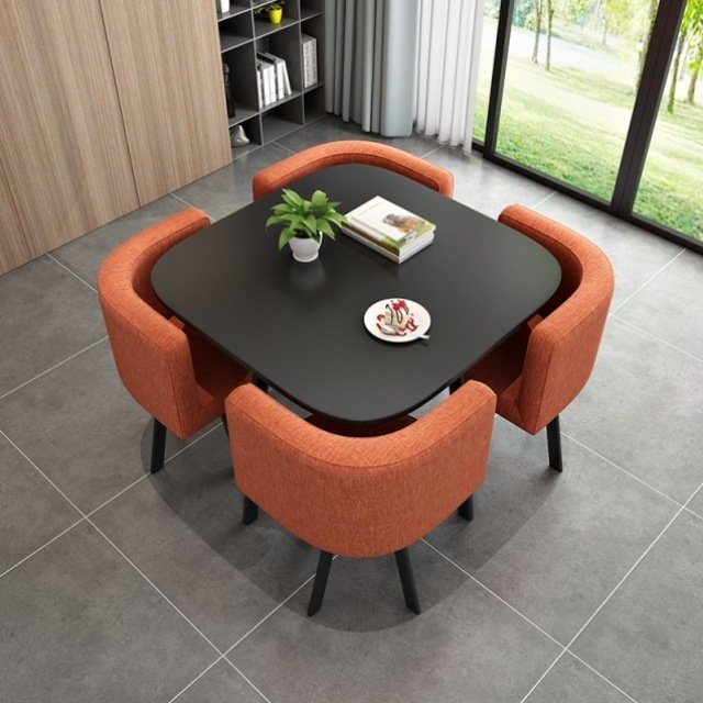 New Free Sample High Quality Top Banquet Dining Table And Chairs Set Modern Black 4 Seats Solid For Dining Room Set
