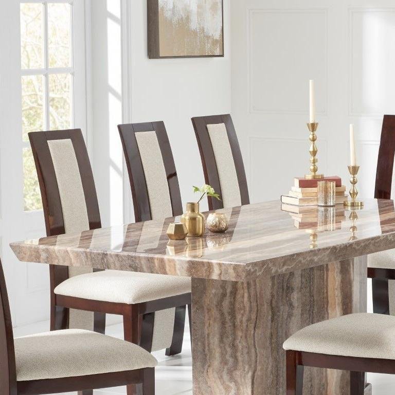 SHIHUI Customized High End Natural Stone Modern Furniture Rectangular Square Brown Marble Dining Table