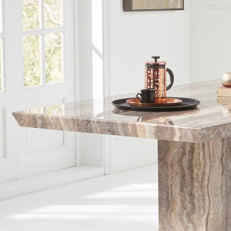 SHIHUI Customized High End Natural Stone Modern Furniture Rectangular Square Brown Marble Dining Table