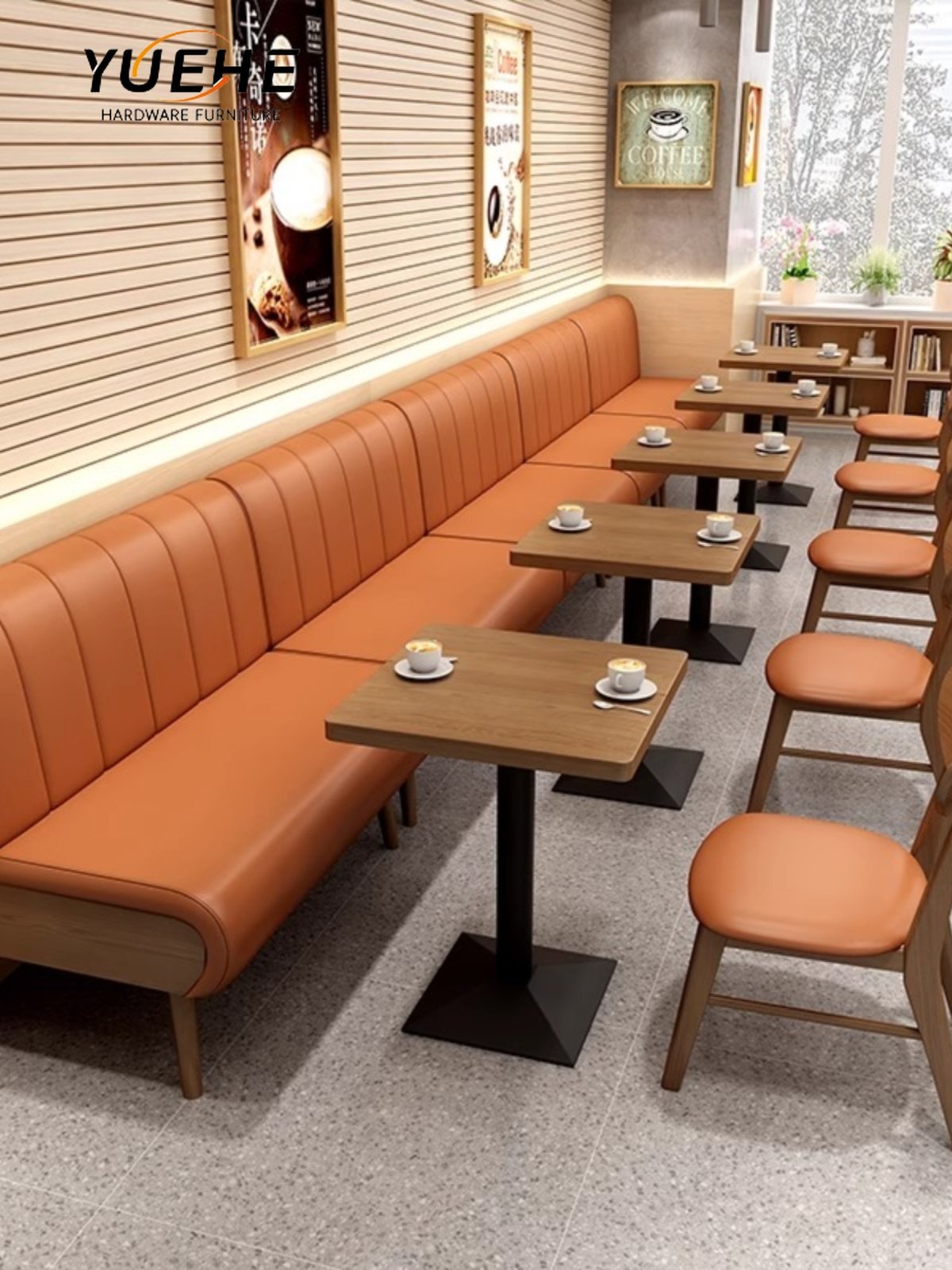 Wholesale Light Luxury Restaurant Furniture Sets Cafe Leather Wooden Dining Chair And Booth Sofa Sets