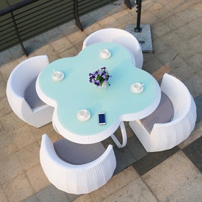 Color and backrest can be customized space-saving rattan furniture outdoor dining table and chair set