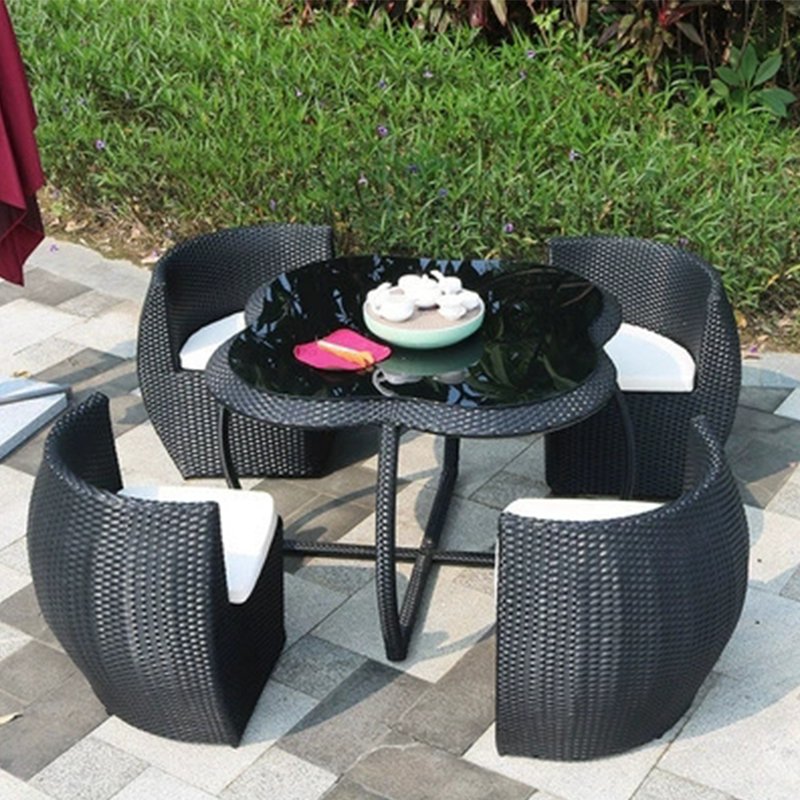 Color and backrest can be customized space-saving rattan furniture outdoor dining table and chair set