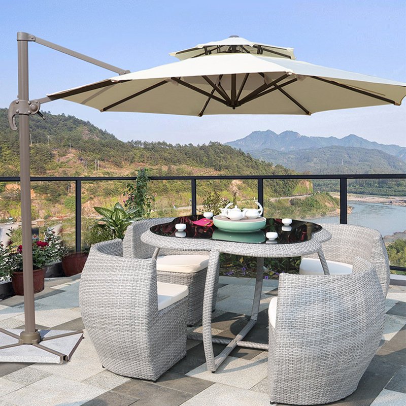 Color and backrest can be customized space-saving rattan furniture outdoor dining table and chair set
