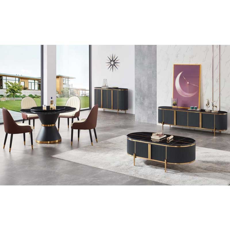 Modern Design Black Marble Top Dining Table Set 4 Chairs Home Furniture Dining Room 6 Seater Luxury Round Dining Table