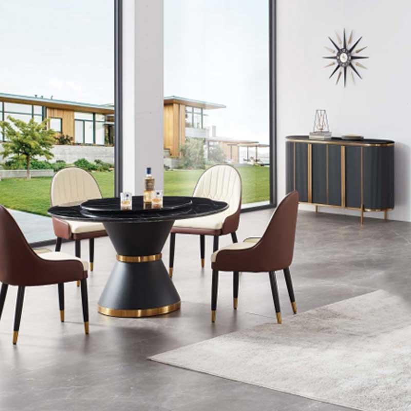 Modern Design Black Marble Top Dining Table Set 4 Chairs Home Furniture Dining Room 6 Seater Luxury Round Dining Table