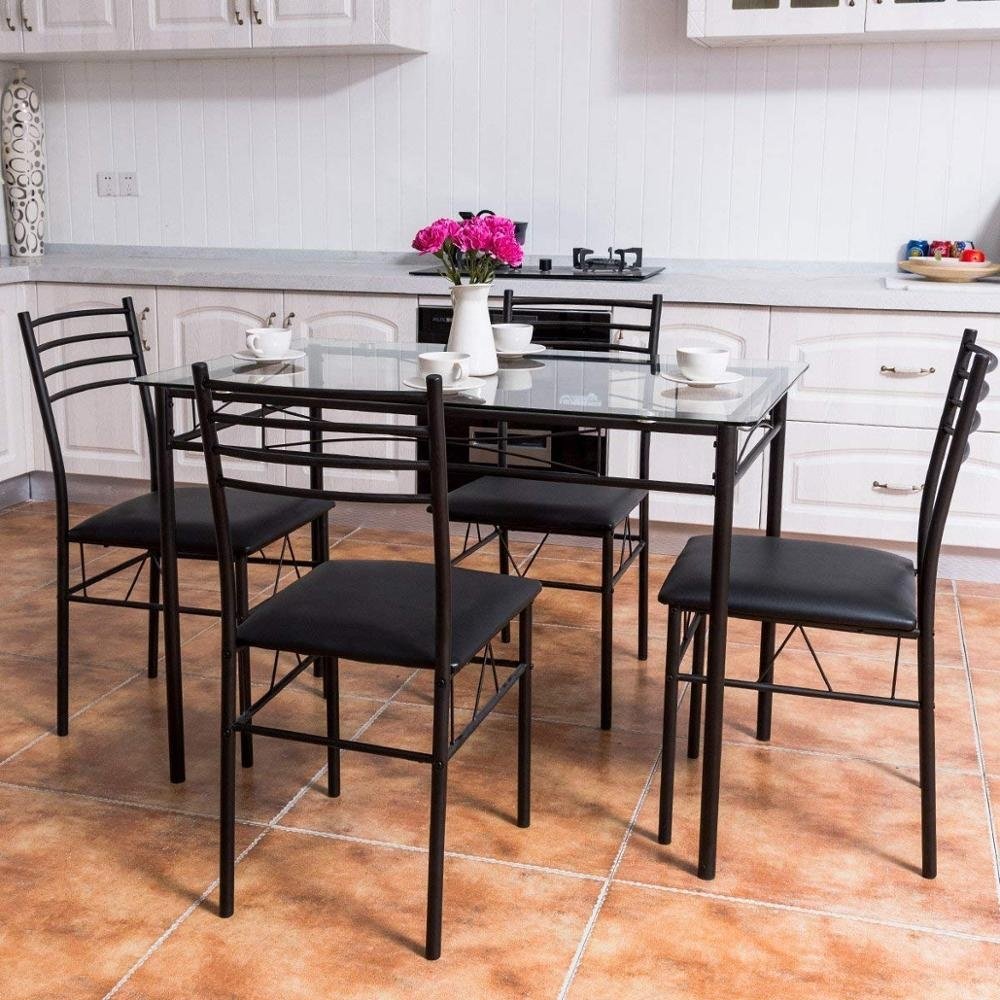 Wooden Comedor Desk Modern Home Restaurant Furniture Kitchen Dining Table and Chairs Set Tempered Glass Metal Toughened Glass