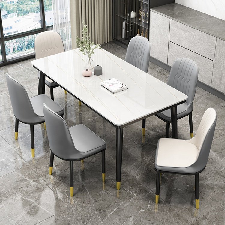 Modern home dinning room furniture dining table and chairs set 6 seater