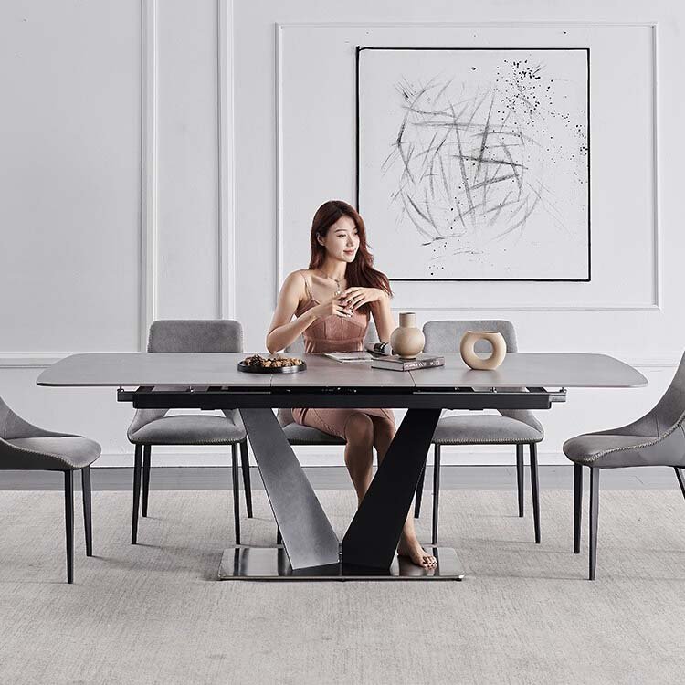 Luxury Modern Square Rectangle Expandable Marble Dining Table Sets Nordic Design Sintered Stone Top 8 10 Chairs For Dining Room