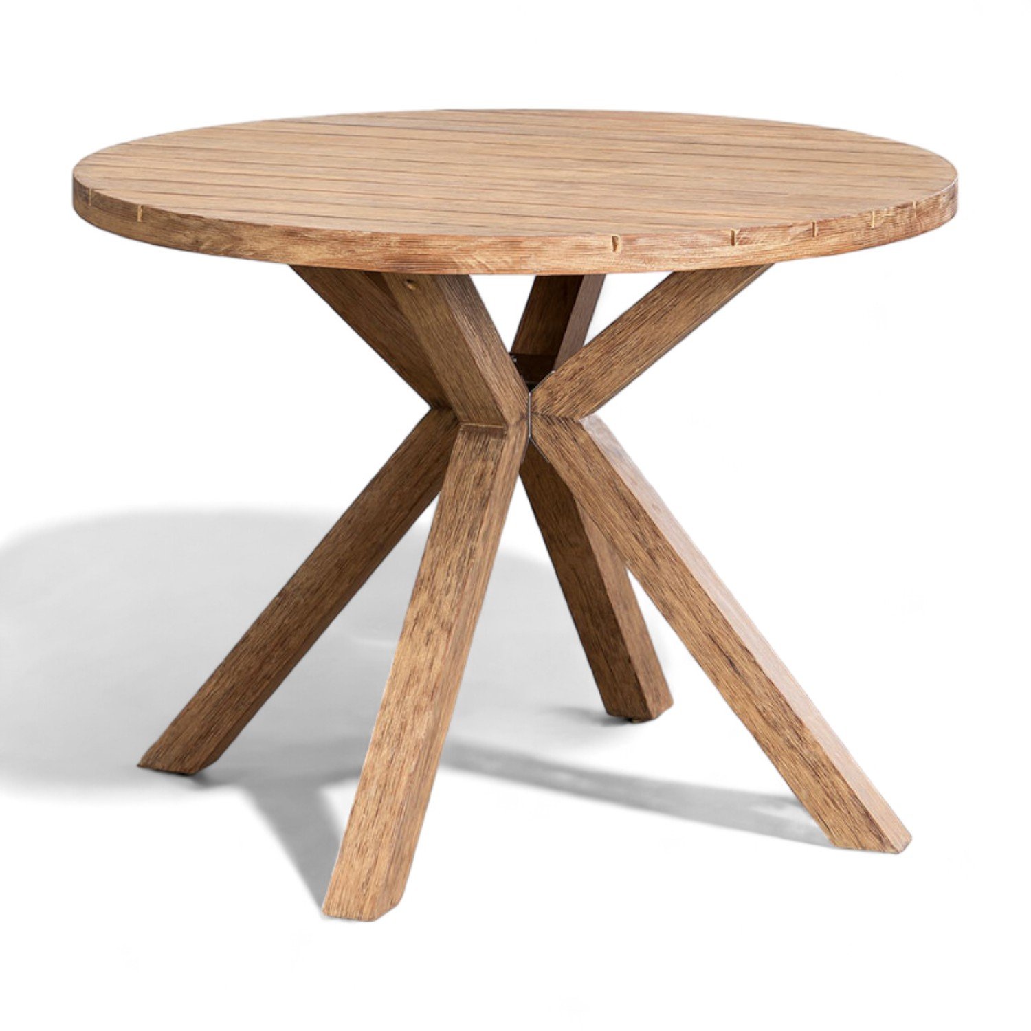 Hotel Teak Wood Round Table and Chairs in Rustic Whitewash Finish for Outdoor Patio Garden Dining Modern Restaurant Cafe Set Use