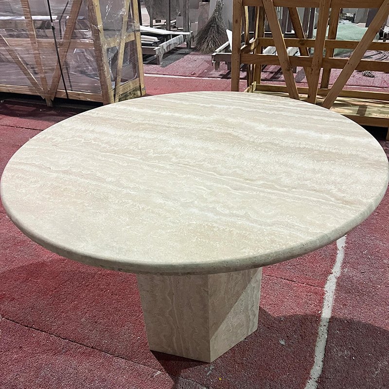 Manufacturer Custom Dining Room Furniture Beige Travertine Marble Round Dining Table for Villa Hotel