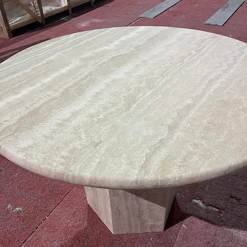 Manufacturer Custom Dining Room Furniture Beige Travertine Marble Round Dining Table for Villa Hotel