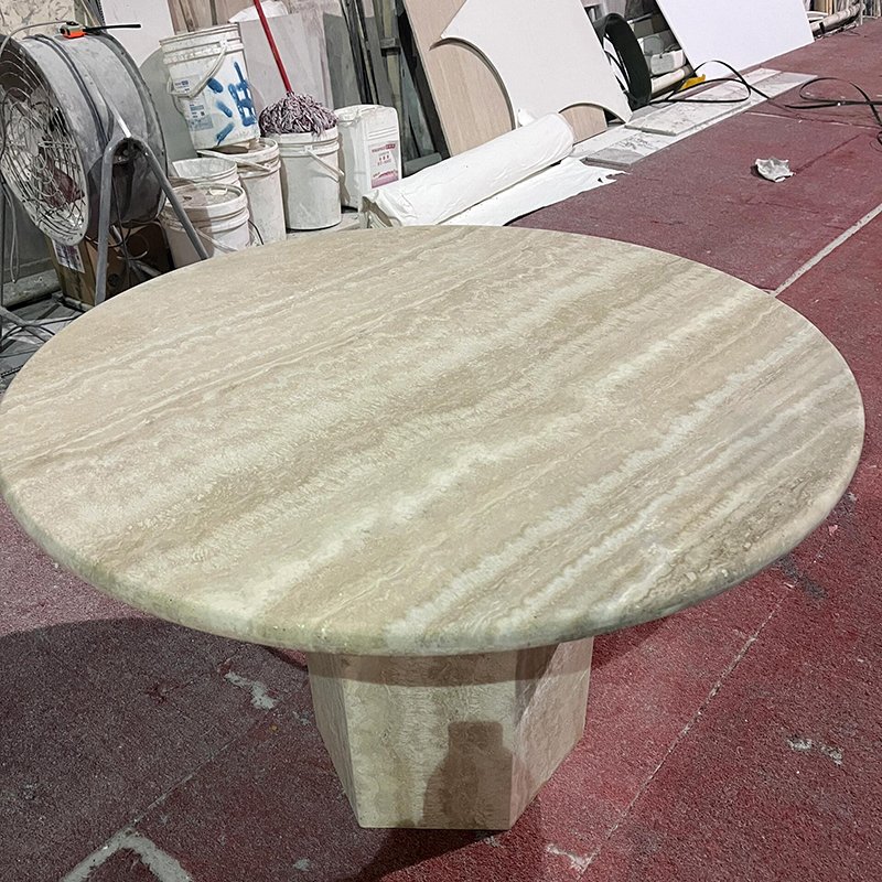 Manufacturer Custom Dining Room Furniture Beige Travertine Marble Round Dining Table for Villa Hotel