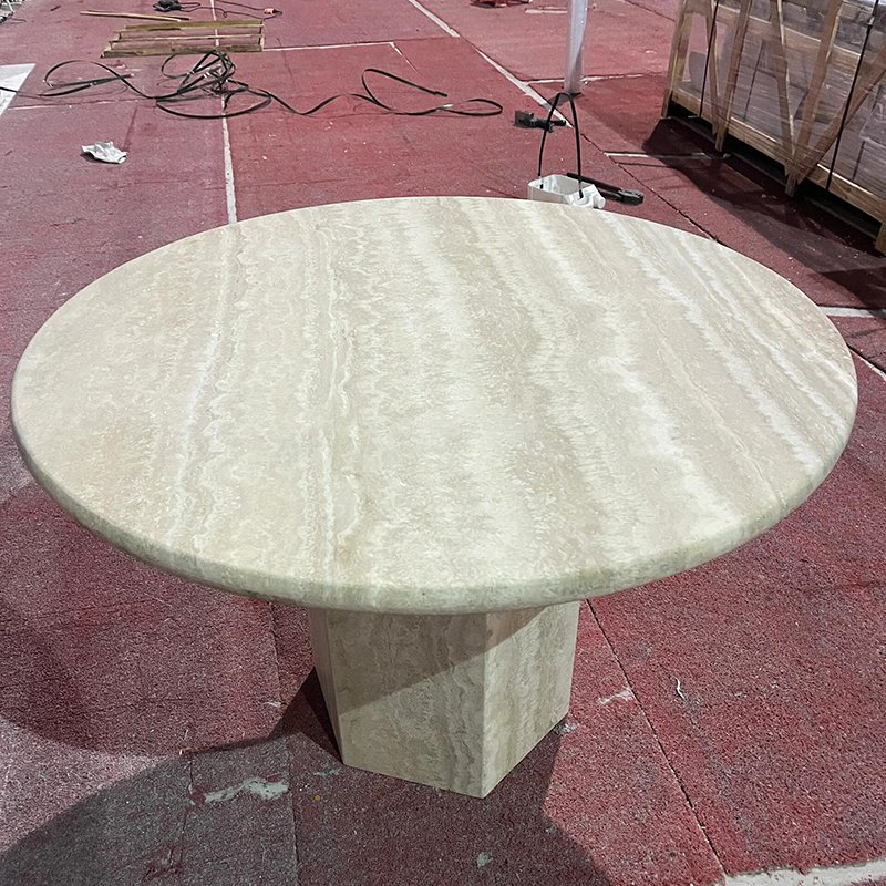 Manufacturer Custom Dining Room Furniture Beige Travertine Marble Round Dining Table for Villa Hotel