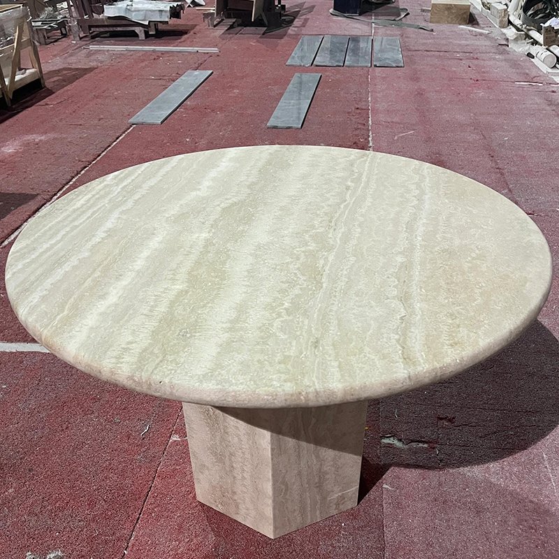 Manufacturer Custom Dining Room Furniture Beige Travertine Marble Round Dining Table for Villa Hotel