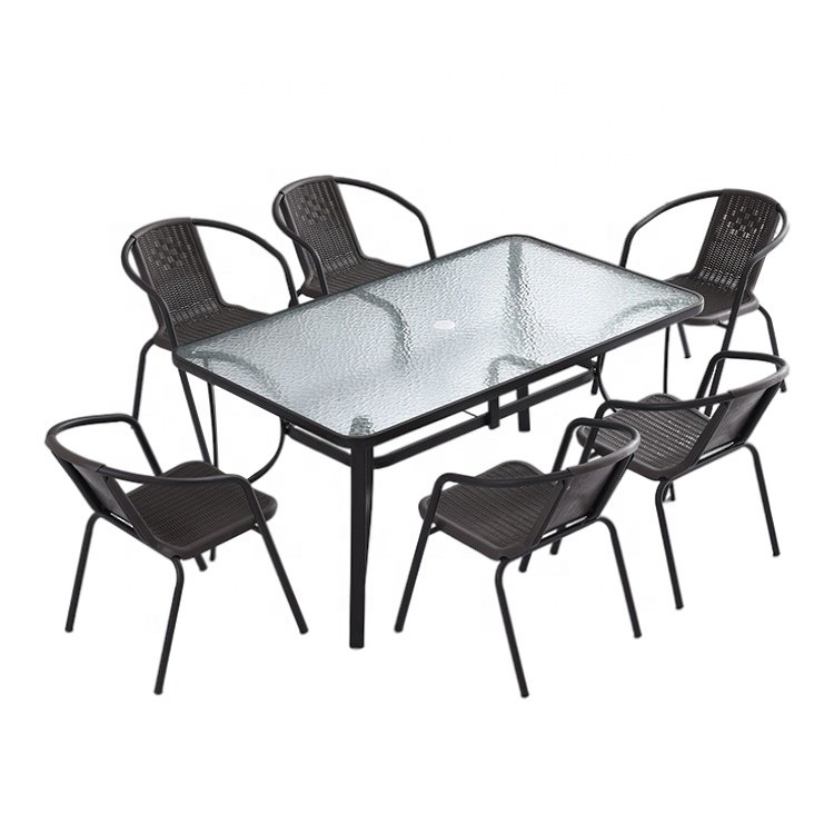 Modern Dining Table Set Patio Rattan Outdoor Rectangular Restaurant Sets Dining Table and Chair