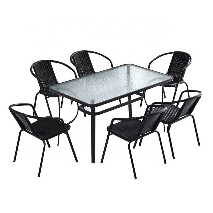Modern Dining Table Set Patio Rattan Outdoor Rectangular Restaurant Sets Dining Table and Chair
