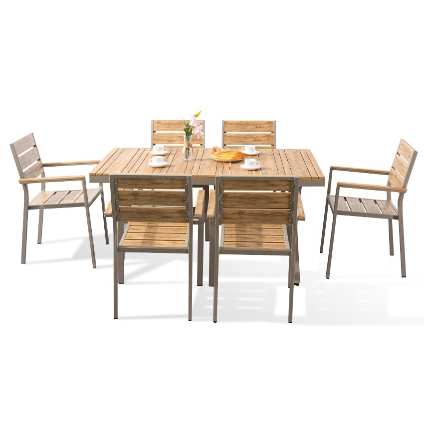 Wholesale restaurant modern patio commercial dining garden plastic wood table set