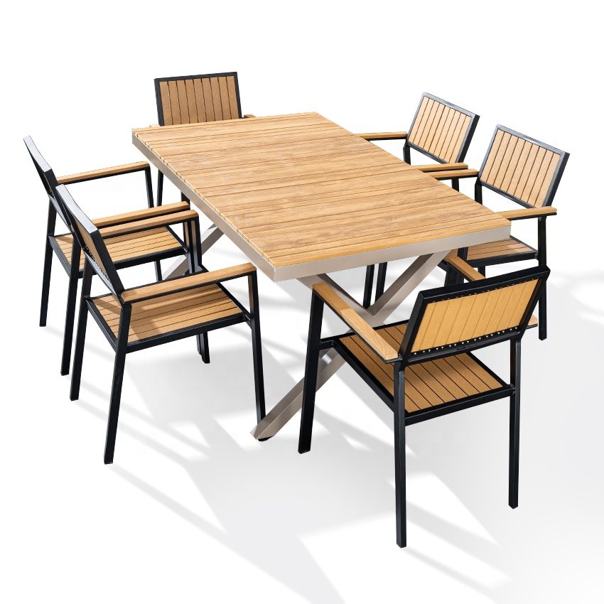Wholesale restaurant modern patio commercial dining garden plastic wood table set