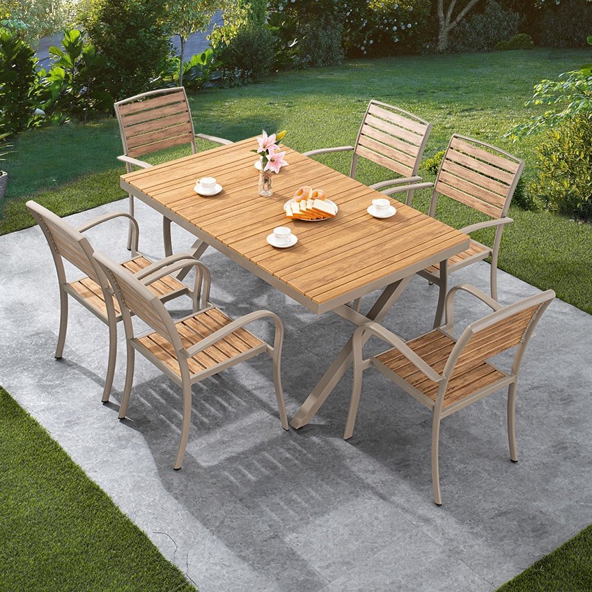 Wholesale restaurant modern patio commercial dining garden plastic wood table set