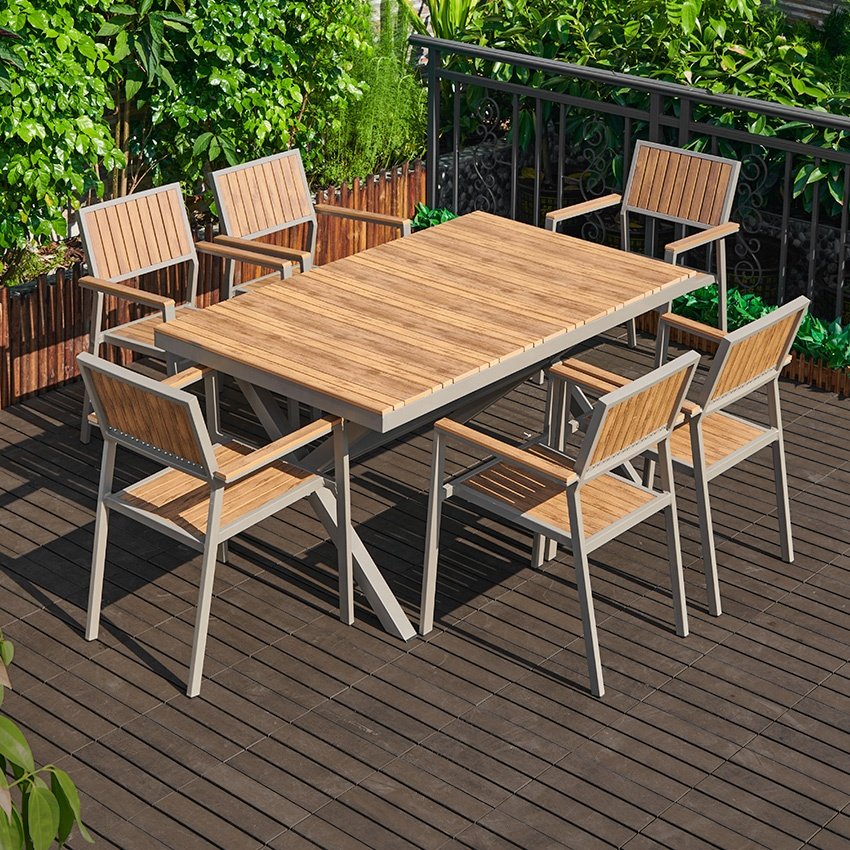 Wholesale restaurant modern patio commercial dining garden plastic wood table set
