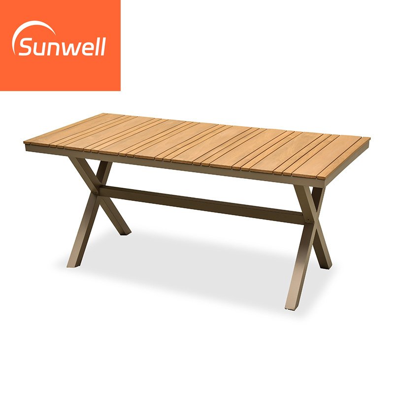 Restaurant Furniture 8 Persons Outdoor Aluminum Garden Sets Waterproof Teak Wood Patio Dining Table And Chairs Set