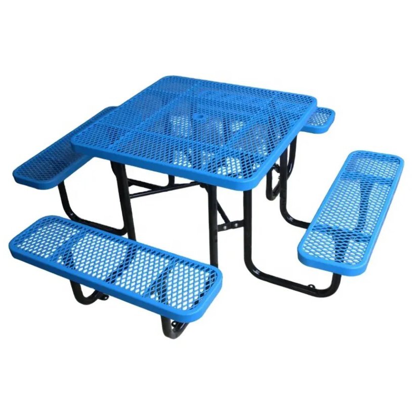 Modern Metal Commercial Picnic Table Expanded Steel Round Square Bench Outside Patio Furniture Dining Table Chair