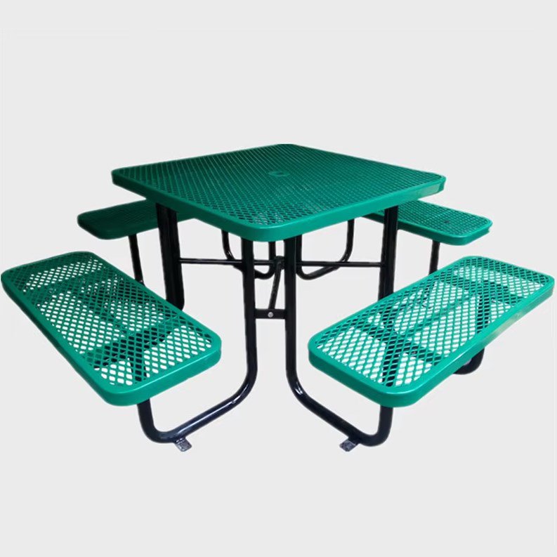 Modern Metal Commercial Picnic Table Expanded Steel Round Square Bench Outside Patio Furniture Dining Table Chair
