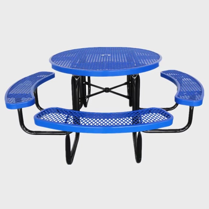 Modern Metal Commercial Picnic Table Expanded Steel Round Square Bench Outside Patio Furniture Dining Table Chair