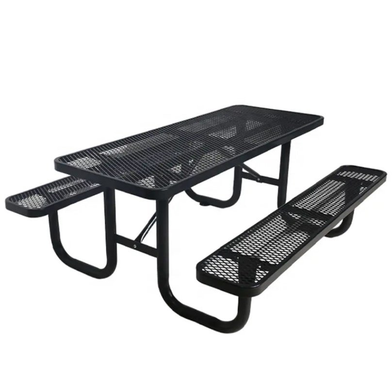 Modern Metal Commercial Picnic Table Expanded Steel Round Square Bench Outside Patio Furniture Dining Table Chair
