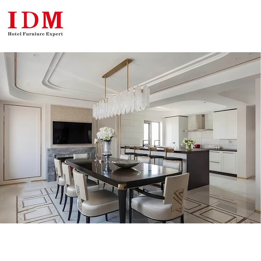 IDM-X04 Luxury Modern Elegant Custom Hotel Restaurant Dining Room Furniture Wooden Dining Table Set