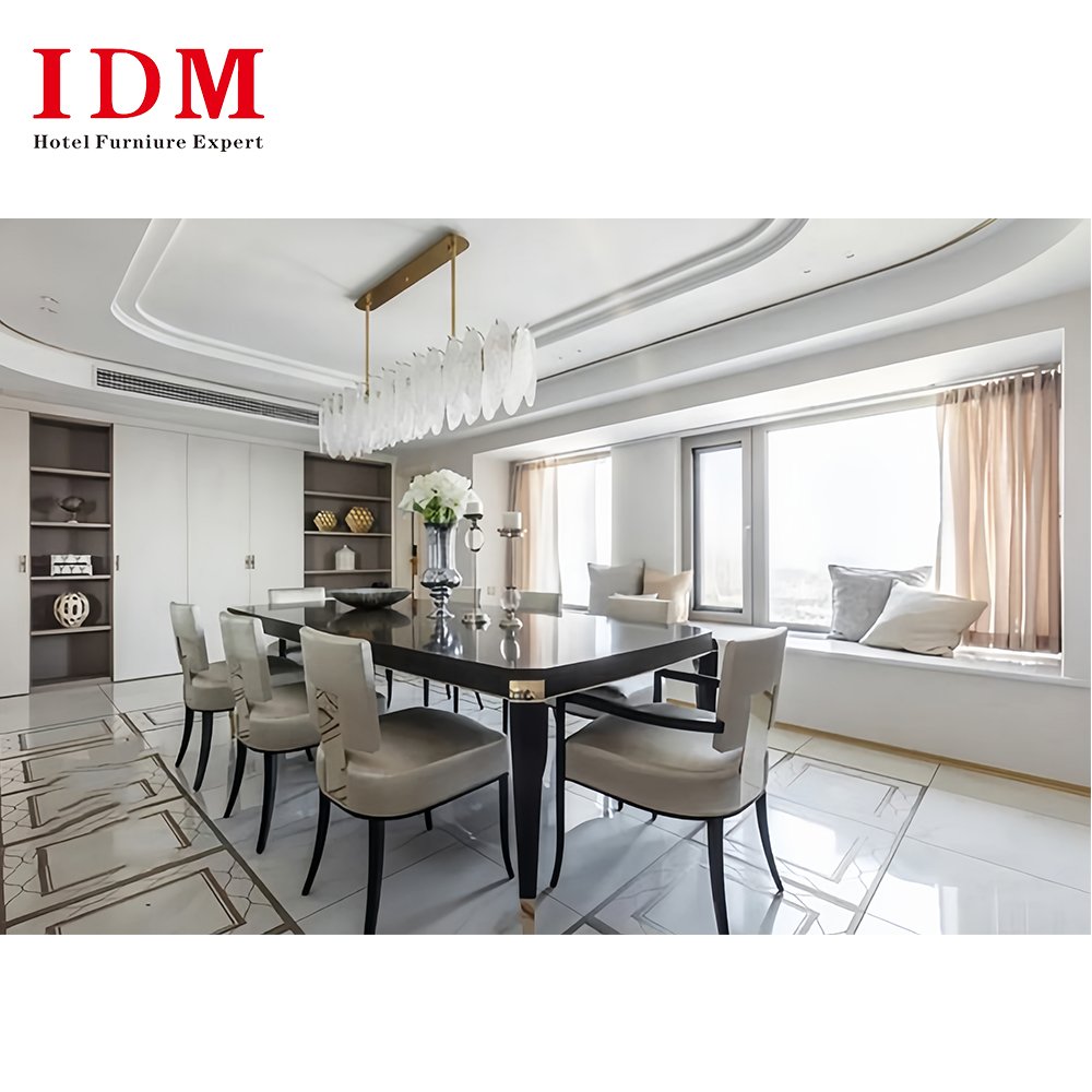 IDM-X04 Luxury Modern Elegant Custom Hotel Restaurant Dining Room Furniture Wooden Dining Table Set